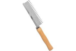 Supkeyer Wooden Handle Dog Cat Grooming Comb, Groom and Remove Debris and Mats for Long and Short Haired Pets (Short & Long Teeth)