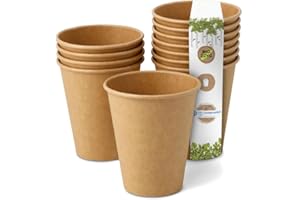 Greenbox Lot de 50 gobelets jetables biodégradables en papier pour boissons/café à l’emporter avec revêtement PLA marrons non blanchis 150 ml (6 onces)