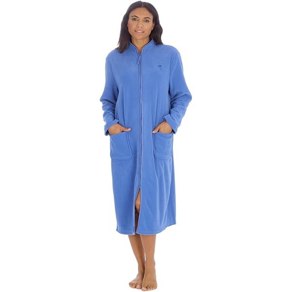 Alunsito Robe De Chambre Fermeture Éclair Devant - Chemise De Nuit Demi-Manches Douce Avec Poches
