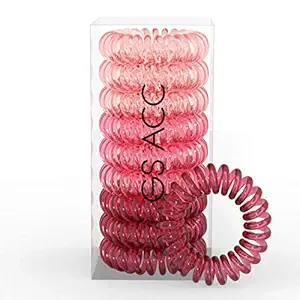 Spiral Hair Ties - No Crease Coil Hair Ties - Phone Cord Hair Ties for Curly, Straight Hair, Thick, Thin, Short Hair & Long Hair - Hair Coils for Women - 9 Piece Plastic Hair Ties (Gradient Pink)