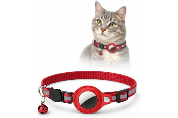 Collier pour Chat Compatible AirTag – Sécurité Anti-Étranglement, Léger, Réglable – Support Intégré pour Apple AirTag (Non Inclus) – Rouge