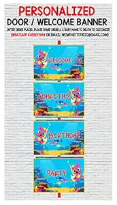 WoW Party Studio Personalized Shark Theme Party Happy Birthday Decorations Door / Welcome Banner with Birthday Boy/Girl Name - 3ft Ht