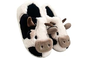 NIBESSER Cow Slippers for Women Fuzzy Plush Comfy Slippers Winter Warm Cozy Animal House Sliders Thick Sole Soft Pillow Slippers Cute Novelty Shoes Indoor Outdoor
