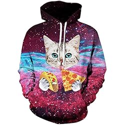 OYABEAUTYE Hombre Unisex Sudaderas con capucha Impreso Arte Suéter Cuello Redondo de Mangas Largas con varios estilos (Small / Medium, Pizza de gato)