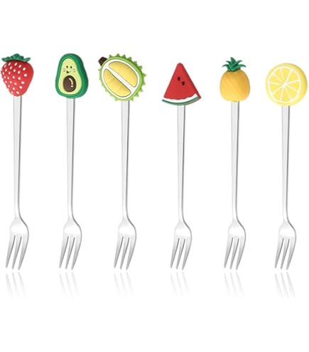 Set 6 Forchettine In Silicone Con Design Cartone Animato - Colorate, Leggere, Per Frutta E Snack