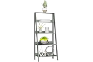 Madesa 5-Tier Ladder Shelf with Storage Space, Free Standing Bookshelf, Wood, 135 H x 38 D x 61 L cm - Grey