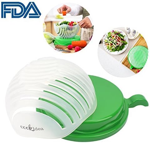 CookIdea Salad Cutter Bowl, Make Fruit or Vegetables Salad in 60 Seconds, New locking design, (Green)