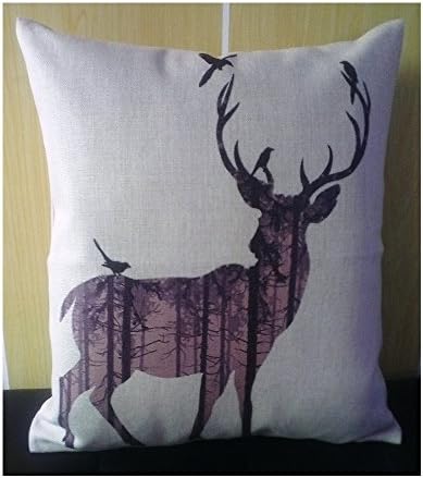 XinGuan cotton linen square decorative throw pillow case cushion dear covering forest 18 "x 18"