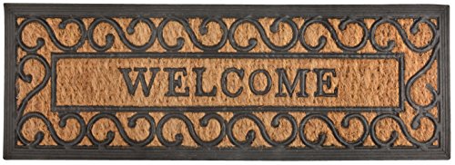 Esschert Design RB169 Welcome Tür-/Stufenfußmatte, Kokosfaser, Gummi, schwarz / braun, 75 x 25 x 0.9 cm