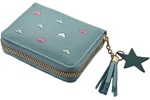 IFUDE Süße Geldbörse für Mädchen und Jungs Damen mini Portemonnaie aus weichem PU Leder mit Reißverschluss,Und Sternquaste Anhänger Münzfach und Kartenfächern (Blau)