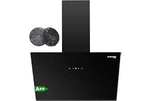 Gasland Chef AR60BS Hotte aspirante sans tête 60cm, Hottes aspirantes silencieuses, évacuation d'air EEK A++, 577 m³/h, Verre noir 9 niveaux Touch Control montage mural hotte avec filtre