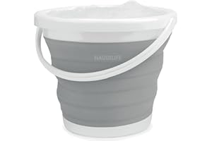 NAUDILIFE - Secchio pieghevole da 10 l, in plastica con manico, secchio rotondo pieghevole, adatto per escursionismo, campeggio, sopravvivenza all'aperto (grigio)