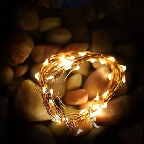 Battery Operated Fairy Lights with 20/50/100 Micro Warm White LEDs on Silver Wire 2/5/10 Meters for Christmas,Wedding,Table,Marson Jars,Party,Dress,Home Decor (50Led Light - 5m, Warn White)