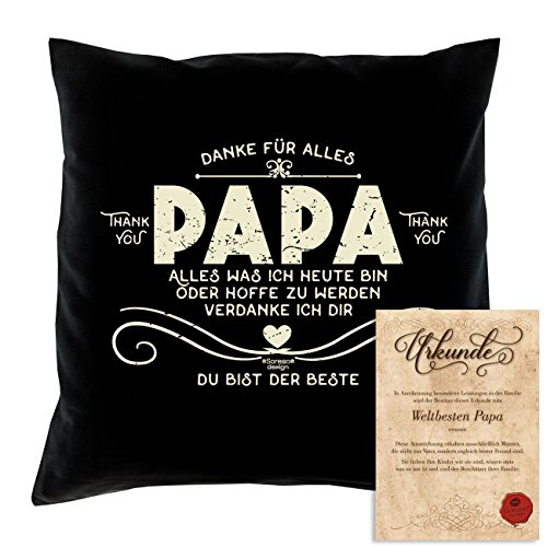 Vatertagsgeschenk : Kissen mit Urkunde :: Danke Papa : Geschenk für den Vater Stiefpapa Adoptivpapa : Persönliche Geschenk-idee zum Vatertag 40×40 Farbe: schwarz - 5