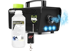 Fuzzix F503L Party Smoke Machine with Built-in RGB LED Lighting, Wireless Remote Control and 1L Eco-Friendly Fog Fluid – DJ Fogger for Parties, Events, Halloween & Stage Effects