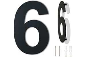 YWONOBY Gebürsteter moderner Edelstahl Hausnummer-152mm hoch-schwarze Beschichtung, schwebende Erscheinung (Nummer 6)