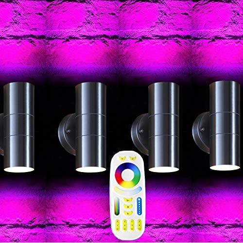 Wowlite Mi.Light Stainless Steel Double Up Down Outdoor Wall Spot Light IP65 with RF Remote Control Colour Changing LED Bulbs (4 Pack)