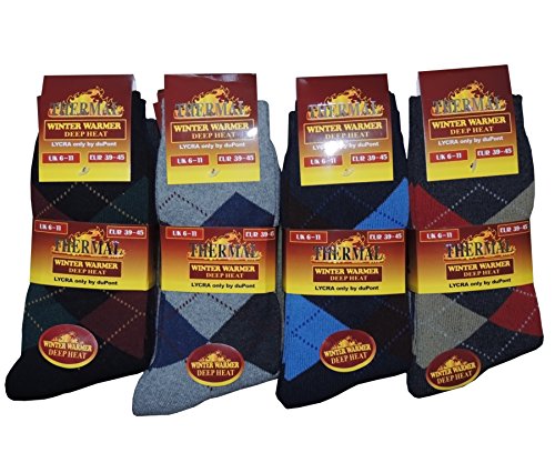 12 Pairs Mens Thermal Thick Winter Socks in Various Designs Size UK 6-11 EUR 39-45 (ARGYLE)