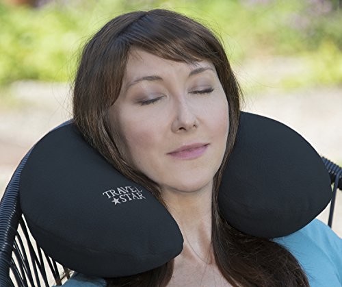2er Set: Aufblasbares Nackenhörnchen + Kissen mit Fleece-Bezug (Schwarz) (TS-N-4001) - 2