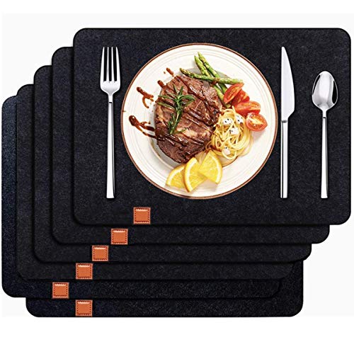 Ikakabek - Juego de manteles Individuales de Fieltro, 6 Unidades, Lavables, 45 x 30 cm, Fieltro (Negro)