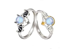 REBRILLIANT Paar Mondstein Ringe, Größen Verstellbar Passende Zierlicher Offener Partner Ringe Verlobung Engagement Schmuck Ring für 2 Freund, Freundin, Frauen, Herren, Hochzeit, Geschenkbox Verpackung