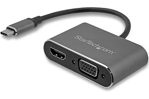 StarTech.com Adaptateur multiport AV numérique USB-C - Sorties vidéo VGA / HDMI 4K 30 Hz - Gris sidéral - Câble intégré (CDP2HDVGA)