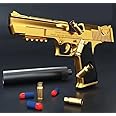Toy gun with soft bullets, toy gun with ejectable magazine for safety training or play gift Desert Eagle Gold Glock Blue Pink (Gold Desert Eagle)