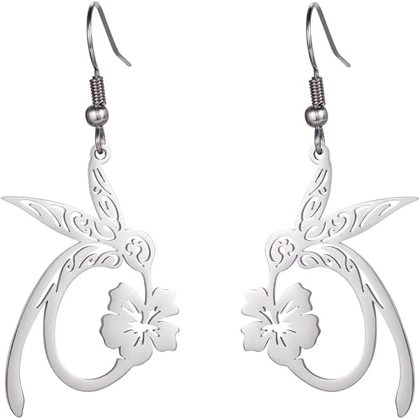 Orecchini Donna A Goccia Con Colibrì E Fiore – Gioielli In Acciaio Inox, Regalo Originale Per San Valentino O Compleanno