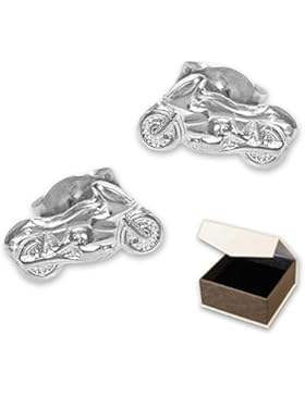 CLEVER SCHMUCK Silberner Ohrstecker Motorrad 9 x 5 mm rechts und links glänzend STERLING SILBER 925 rhodiniert...