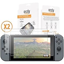 Protection écran pour Nintendo Switch en Verre Trempé par Orzly - PACK DE 2 FILMS - Premium Ultra Résistant en Verre Trempé - Revêtement Oléophobe 100% Transparent pour protéger l'écran 6.2 pouces de la console Nintendo Switch (Modèle 2017)