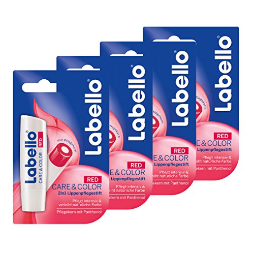 Labello Lippenpflege Care & Color Red, 4er Pack (4 x 1 Stück) - 4
