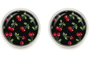 SCHMUCK-STADT Kirschen Motiv Cabochon Ohrstecker silberfarben 12mm Ohrringe