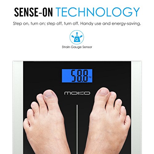 MoKo Digital Personenwaage – Körperfettwaage Digitalwaage Fettwaagen Haushaltsübliche Federwaage mit Körperfettanalyse 5kg-180kg, mit Automatischen Ausschalten und Anschalten für Herrn, Damen uns Kinder, Schwarz - 2
