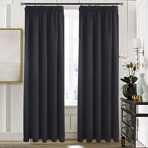 Aquazolax Thermo-Verdunklungsvorhänge, Vorhänge Blickdicht mit Universalband 2 Stück für Alte 167 cm x 137 cm (B x L), 2er-Set, Schwarz