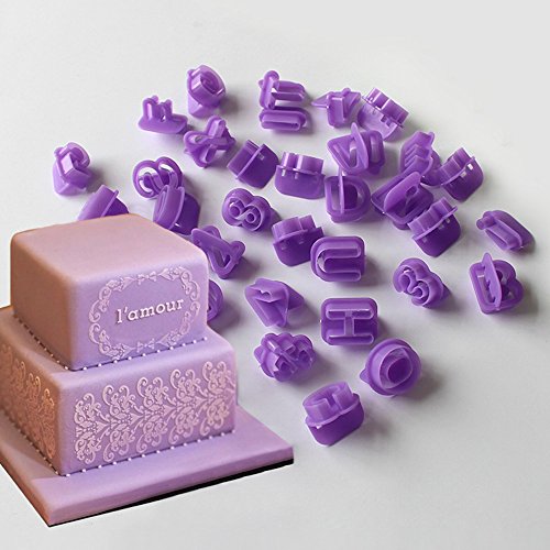 Anpro Ausstechformen, Fondant Ausstecher, Auswerfer, Stempel mit Buchstaben,Zahlen, Sonderzeichen. Tortendeko, Kuchendekorationsset für Fondant, Kekse, Kuchen, Torte, Gelee, Desserts, 40 teilig - 6