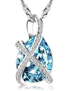 Pealrich Kristall Halskette, Damen Kette mit Swarovski Elements, Tropfen Anhänger, mit Etui Schmuck 18,5'' (Blau)