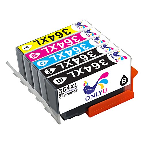 ONLYU 5-Pack Kompatible Tintenpatronen für HP 364XL 364 XL für HP Photosmart 5510 5511 5512 5514 5515 5520 5522 5524 6510 6520 6512 6515 4622 B8553 C5324 C5370 C5373 C5383 C5388 C5390 C5393 C6388 D5463 D5468 B010a B010b B111a B109a B109b B109c B109d B109f B109n C309 C309c C309h C410b C410d C510a B210a B210b B210c B210e HP Deskjet 3070A 3520 3522 3524 HP Officejet 4620 4622 4610 (1Schwarz/1Foto schwarz/1Cyan1/Magenta/1Gelb)