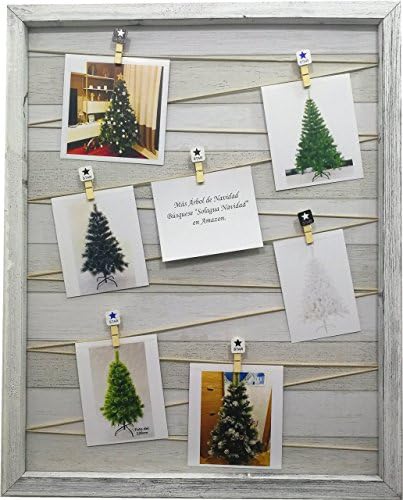 15 models of wooden wall frame with rope support and small decorated clothespins, vintage clip picture holder (Broken white, 42 x 52 cm)