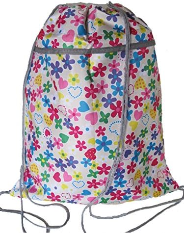Pretty Drawstring Shoe Bag (Multicolour Hearts on a White Background)
