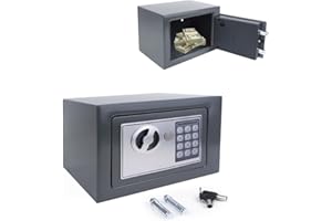 QIMU Small Digital Electronic Safe with 2 x Emergency Key, Double Bolt Lock, Wall Safe, Suitable for Storing Valuables, 23 x 17 x 17 cm