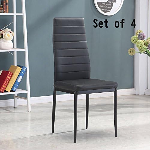 Schindora 4 x Black High Back Faux Leather Dining Restaurant Chairs with Legs Padded Seat