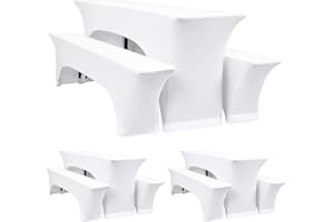YMHPRIDE DREI 3er-Set Elastische Biertischhussen, weiße Bierbankhusse und Tischdecken, 50 cm Tischbreite, Bierzeltgarnituren 220 x 50 x 70 cm für Gartenbankett-Gartenmöbel.（9 Packungen）