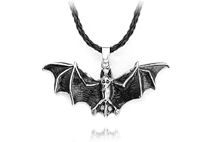 PIKALF Collana pipistrello gotico per uomo, collana pendente pipistrello volante nero con catena da 21,65 pollici, collana pipistrello vampiro retrò, collana pipistrello di Halloween, cordoncino in pelle