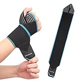 Envolturas de compresión de muñeca, KIROLAK Entrenamiento de musculación Entrenamiento de musculación Soporte de muñeca Crossfit Soporte de muñeca de pulgar ajustable para pulgar para hombres y mujeres - Azul