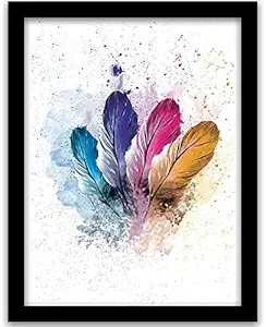Vasl Studio Fascinating Multicolored Feather Good Luck Painting Suitable for Modern Home Decor, Cafe, Restaurant and Work Space (11inch X 14 inch, Framed)Single