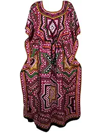 Indiatrendzs Women Kaftan Dress Light Viscose Printed Kimono Loose Dress / Long Maxi Nighty (Chest 56)