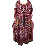 Indiatrendzs Women Kaftan Dress Light Viscose Printed Kimono Loose Dress / Long Maxi Nighty (Chest 56)