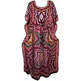 Indiatrendzs Women Kaftan Dress Light Viscose Printed Kimono Loose Dress / Long Maxi Nighty (Chest 56)