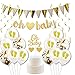 Produktbild Baby Shower Dekorationen Gold und Weiß geschlechtsneutrale Lieferungen Junge oder Mädchen mit oh Baby Brief Banner Cake Topper Konfetti Ballons und Gold Swirl Pack