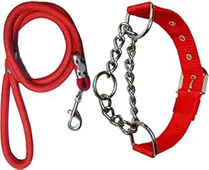 Adios Dog Belt Combo of Nylon Red Choke Collar with Red Lead 1.5m Lengthy Dog Collar & Leash for Your Pet Dogs.